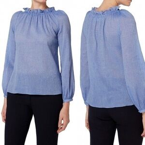 💥SALE💥 Goat NWOT Renoir Linen Cotton Blue Neck Long Sleeve Top Shirt XS (2)